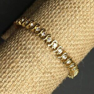 Art Deco Tennis Bracelet 7 In Gold S Link Rhinestone Bling Glam Retro Vintage